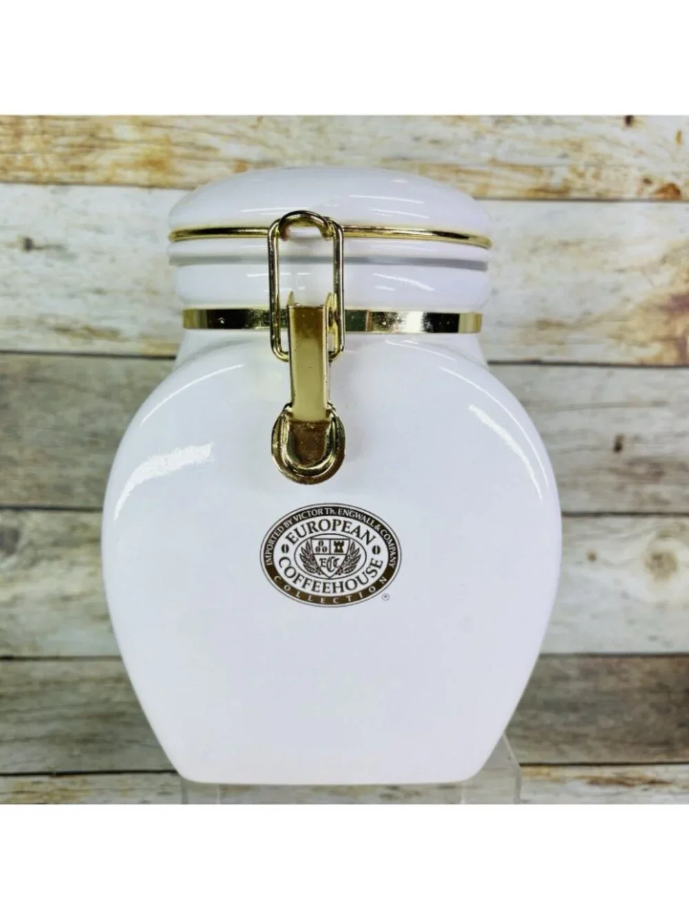 Vintage EUROPEAN COFFEEHOUSE White Gold Letters Ceramic Airtight 8.5